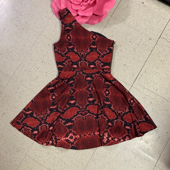 NBD x NAVEN TWINS Womens‎ Sz XS Snake Print One Shoulder Flirt Fit & Flare Dress - Picture 8 of 11
